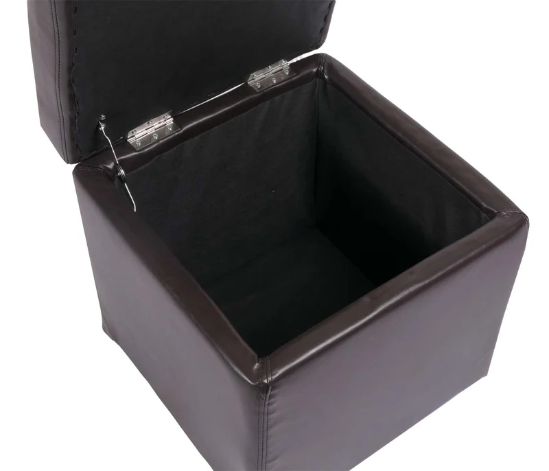 Pouf coffre cube de rangement avec couvercle cuir et similicuir marron 45 x 44 x 44 cm 04_0011599