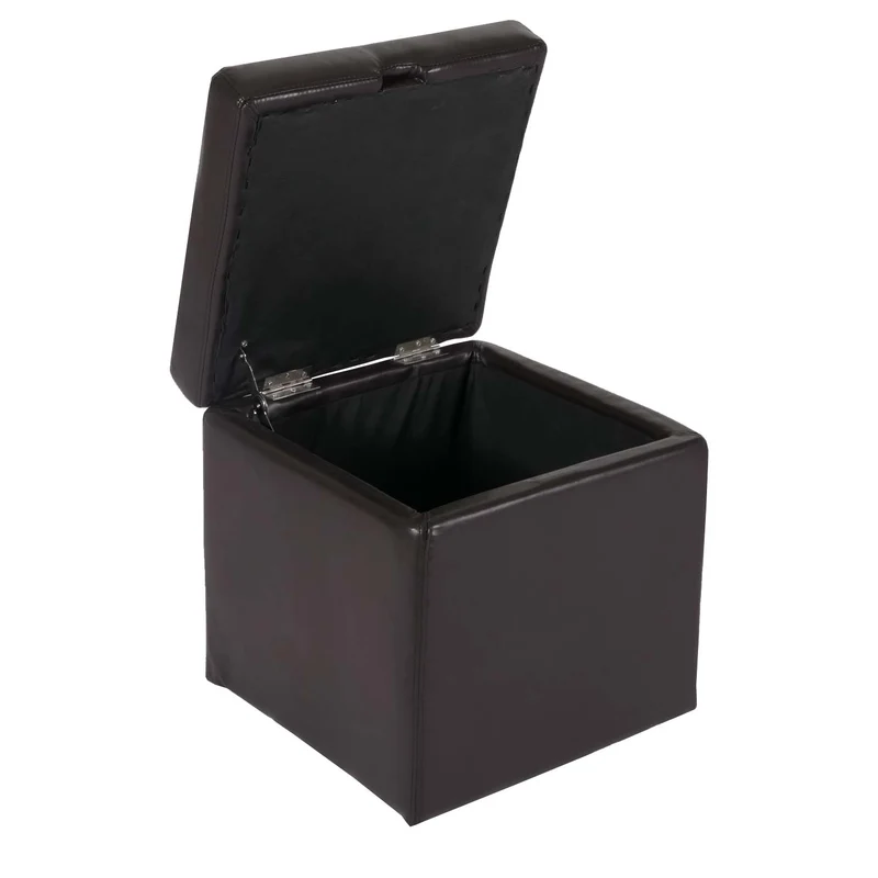 Pouf coffre cube de rangement avec couvercle cuir et similicuir marron 45 x 44 x 44 cm 04_0011599