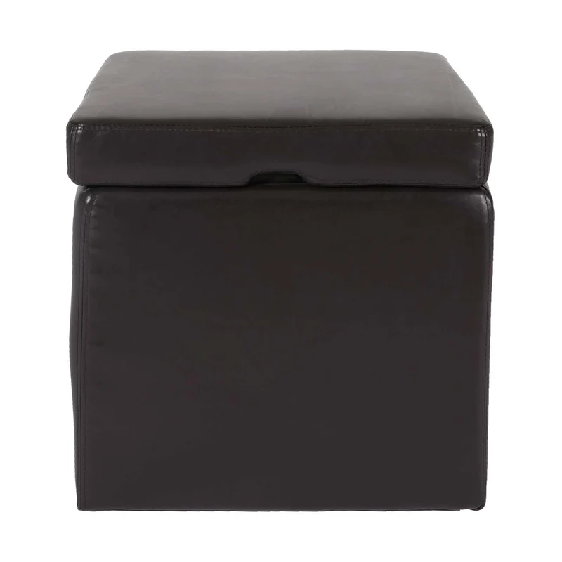 Pouf coffre cube de rangement avec couvercle cuir et similicuir marron 45 x 44 x 44 cm 04_0011599
