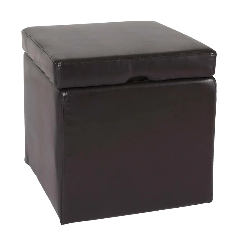 Pouf coffre cube de rangement avec couvercle cuir et similicuir marron 45 x 44 x 44 cm 04_0011599