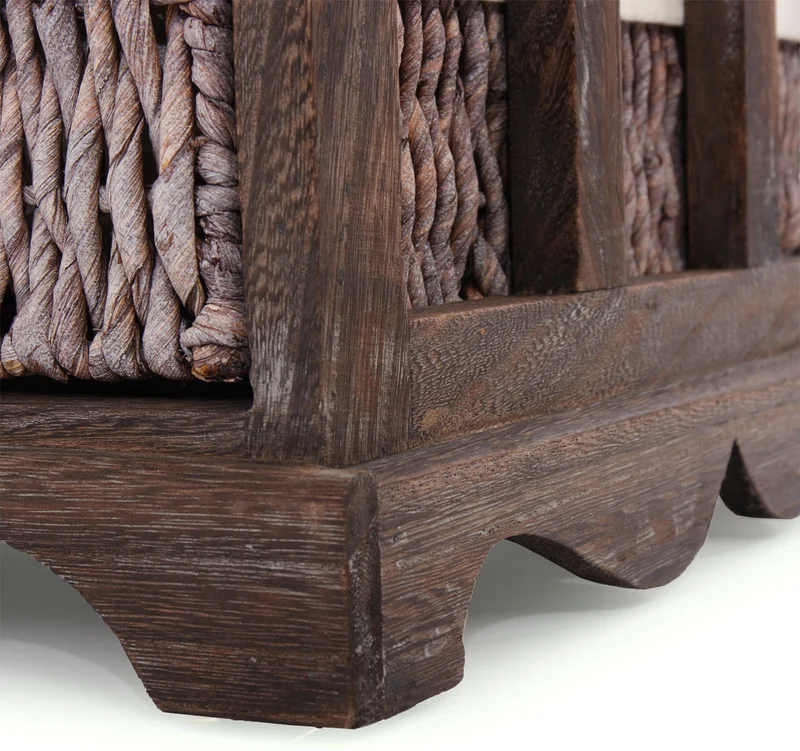 Commode banc de rangement shabby chic avec coussin et 5 tiroirs bois massif marron 45 x 77 x 36 cm 04_0011442