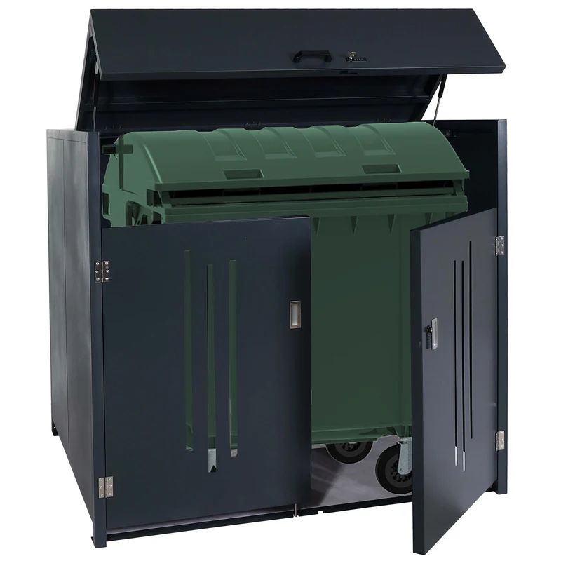 Abris poubelles verrouillable conteneur jusqu'à 1100L 154x160x136 cm acier 04_0008247