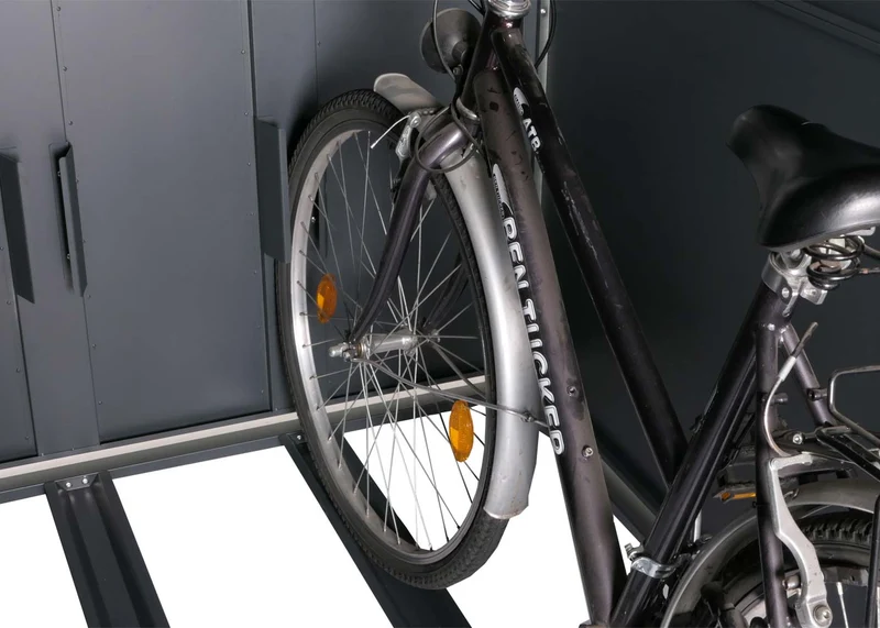 Garage à vélos double abri métallique verrouillable avec rails 160 x 113 x 209 cm en fer anthracite 04_0006963