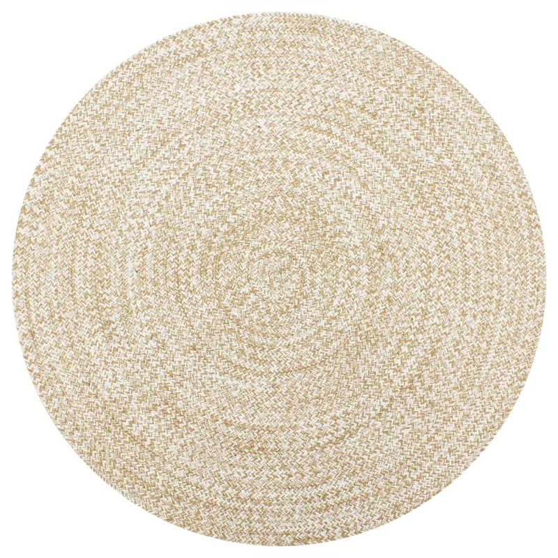Tapis fait à la main Jute Blanc et naturel 90 cm DEC023517