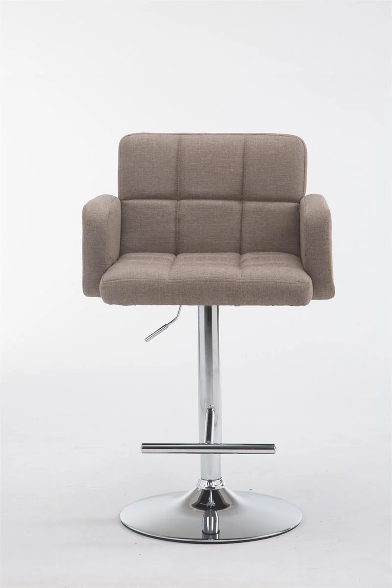 Tabouret de bar x1 avec accoudoirs et repose-pieds en tissu couleur taupe cadre en métal chromé 10_0006892