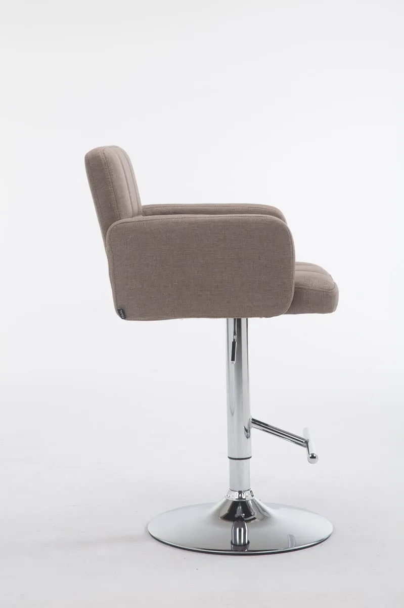 Tabouret de bar x1 avec accoudoirs et repose-pieds en tissu couleur taupe cadre en métal chromé 10_0006892