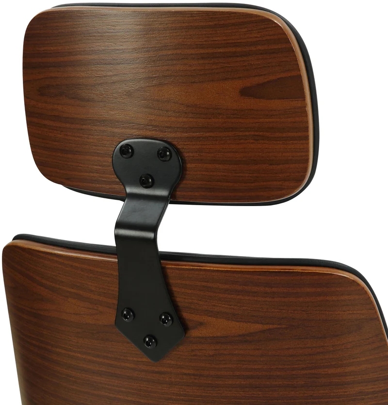 Fauteuil de bureau ergonomique et design avec appuie-tête et accoudoirs en bois marron et similicuir noir BUR10705