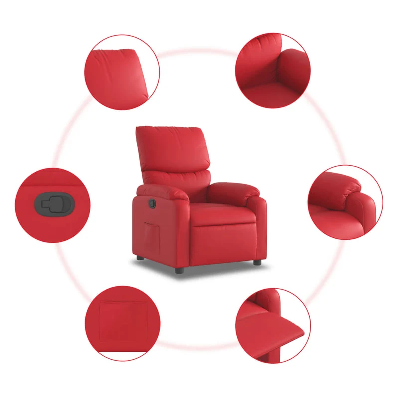 Fauteuil relax TV rembourrage confortable fonction d'inclinaison manuelle en PVC rouge DEC028166