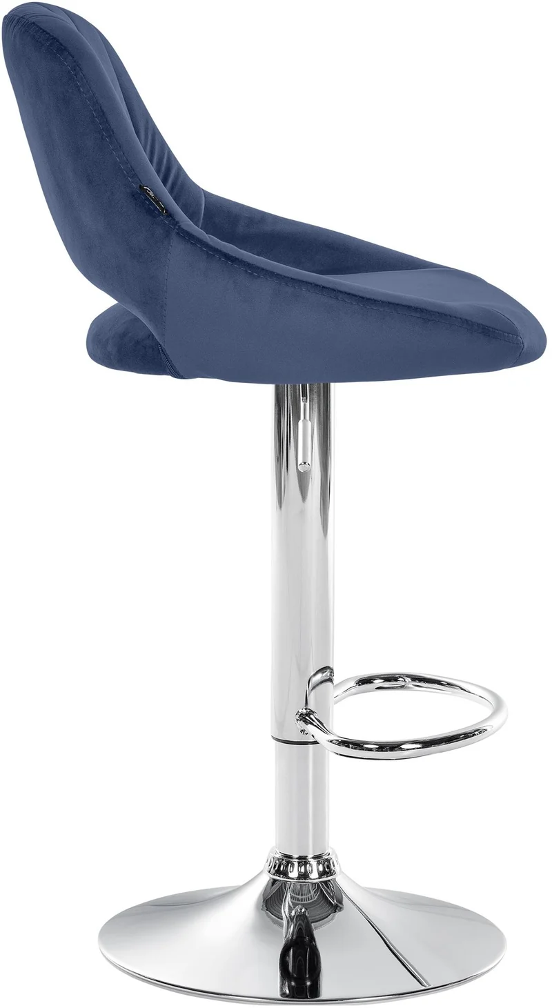 Lot de 2 tabourets de bar avec repose-pieds en forme d'arc assise en tissu velours bleu cadre en métal TDB10755