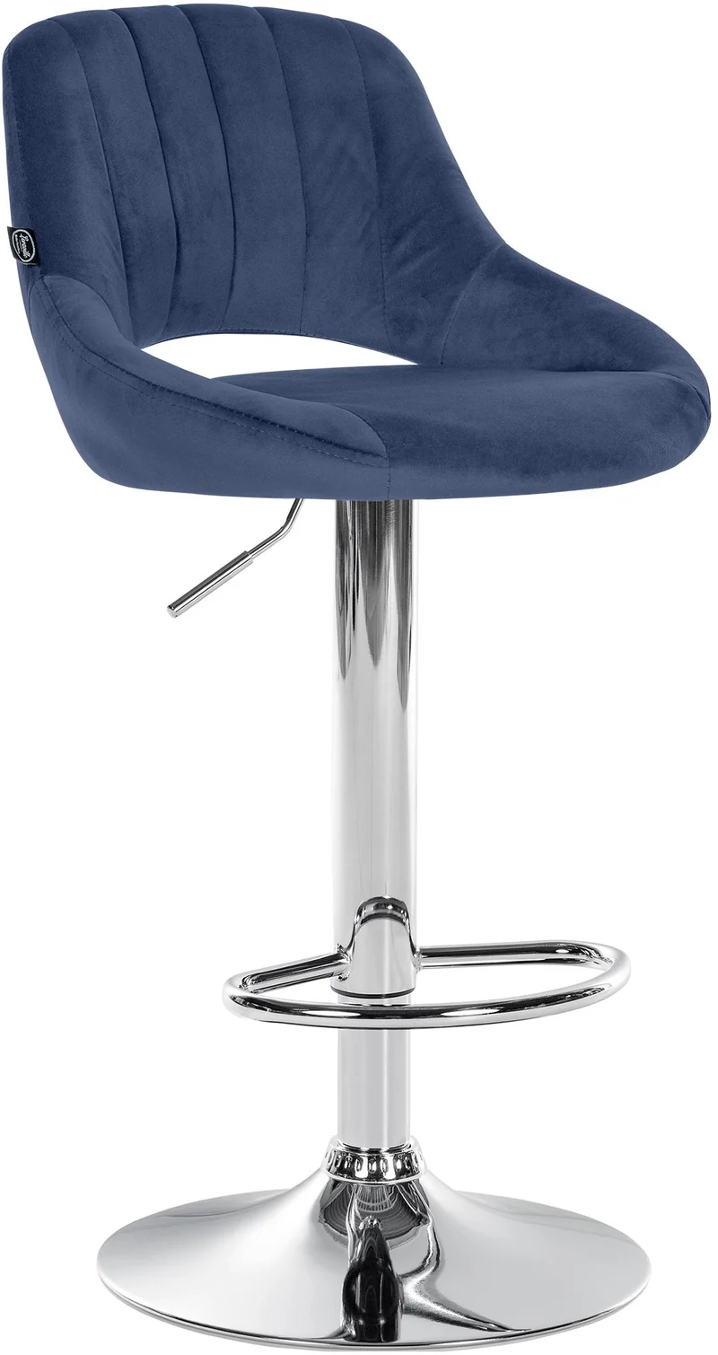 Tabouret de bar x1 avec repose-pieds pivotant et réglable en velours bleu et métal 10_0005214