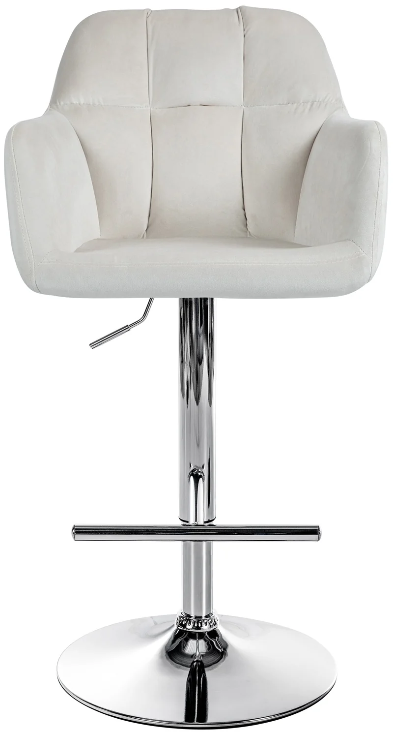 Tabouret de bar chaise haute x1 fonction rotation 360° en velours crème avec coutures décoratives piètement métal chromé 10_0005264