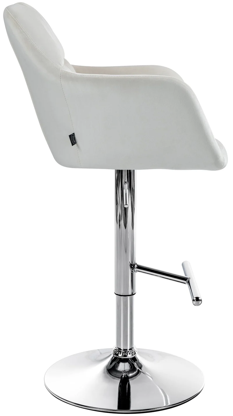 Tabouret de bar chaise haute x1 fonction rotation 360° en velours crème avec coutures décoratives piètement métal chromé 10_0005264