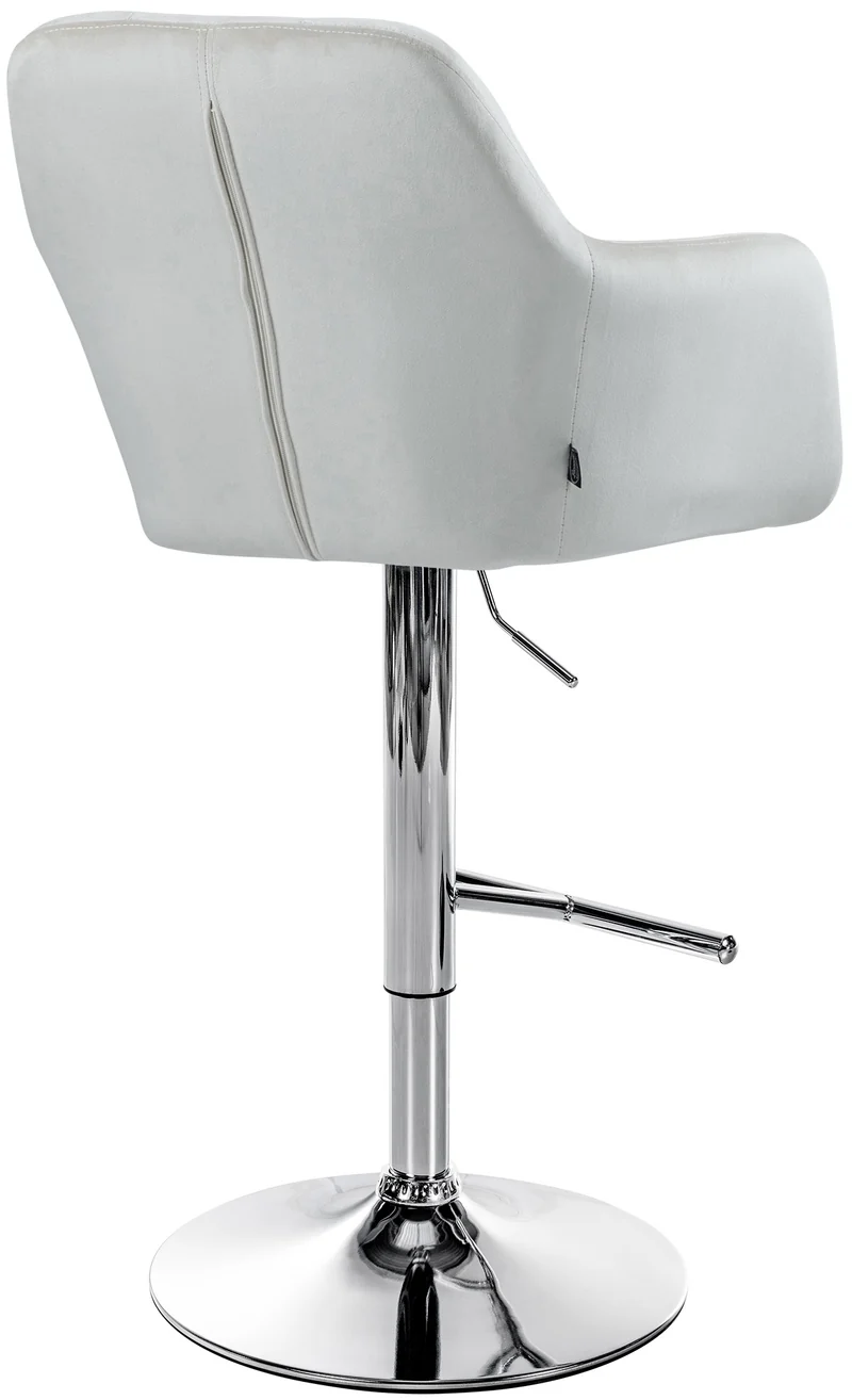 Tabouret de bar chaise haute x1 fonction rotation 360° en velours crème avec coutures décoratives piètement métal chromé 10_0005264