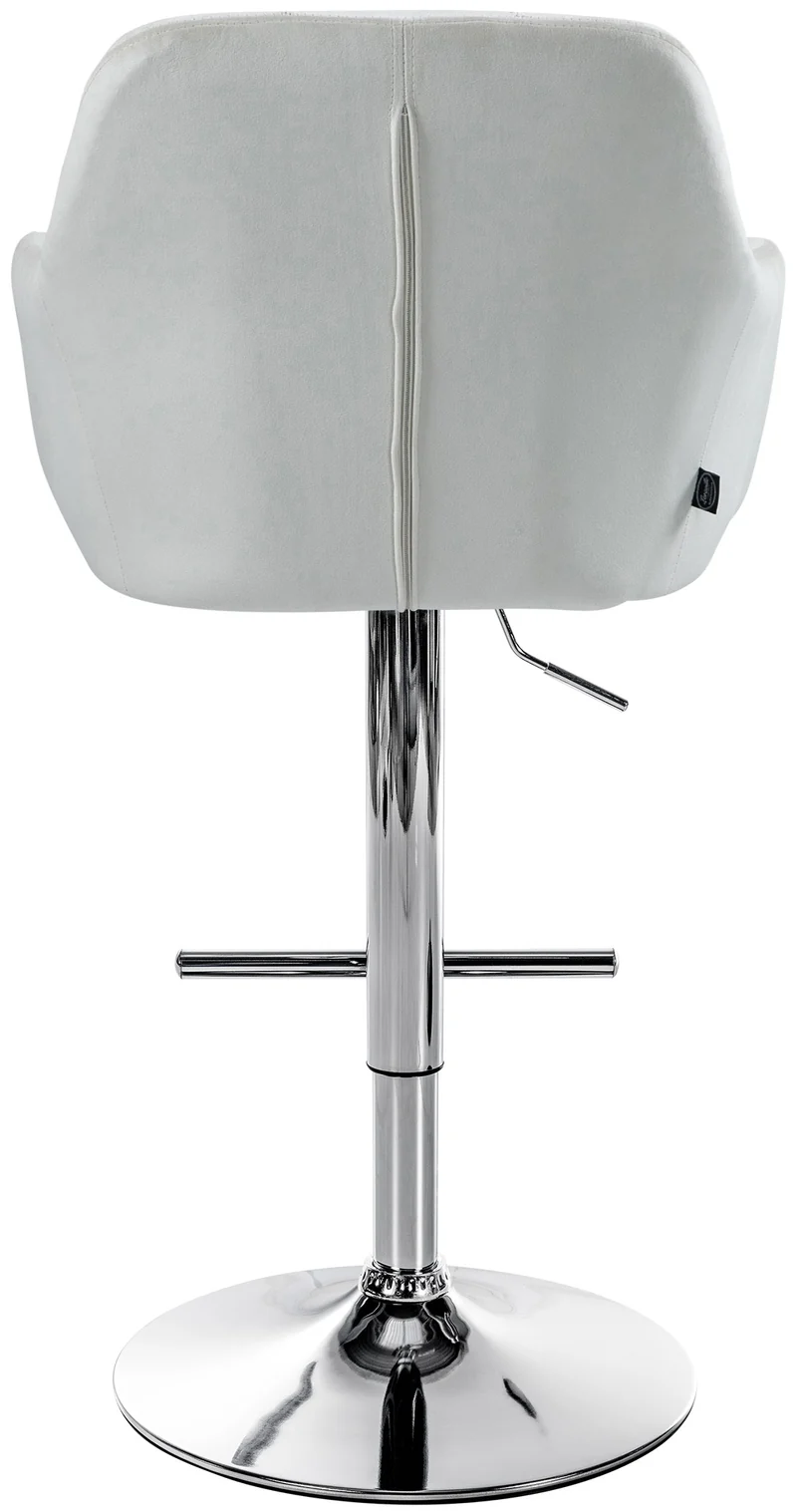 Tabouret de bar chaise haute x1 fonction rotation 360° en velours crème avec coutures décoratives piètement métal chromé 10_0005264