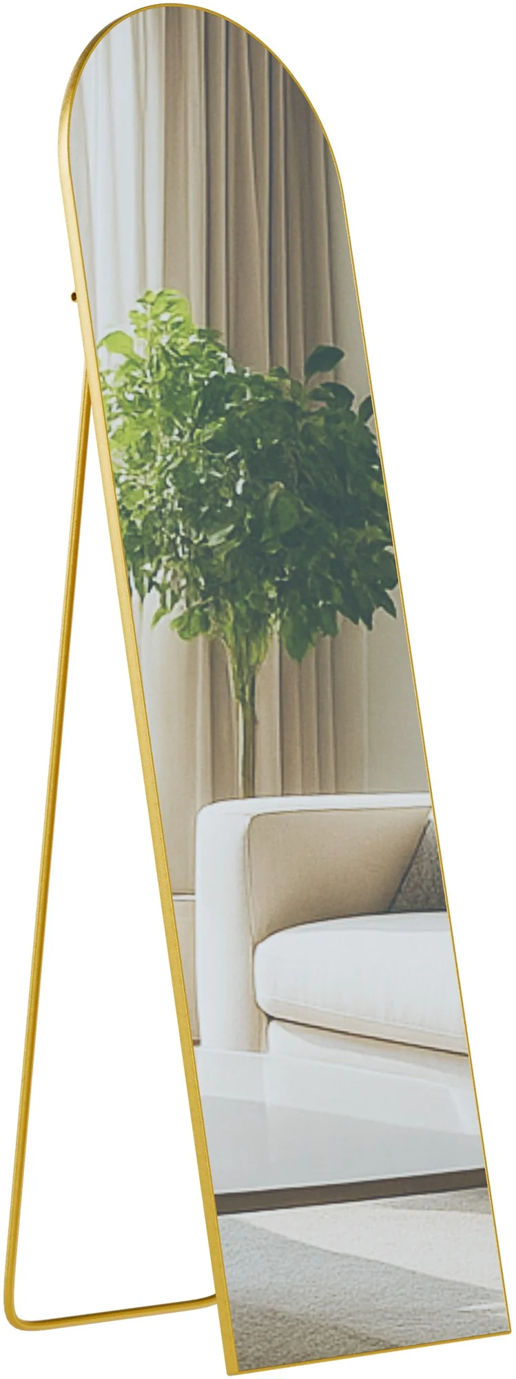 Miroir sur pied ou mural 140 × 40 cm cadre fin design élégant cadre métal doré brillant 140x40 cm Verre or brillant 10_0008439