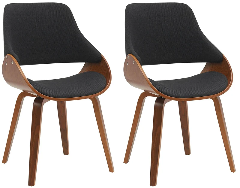 Chaises de salle à manger x2 design scandinave en bois courbé couleur noyer et tissu noir 10_0007662