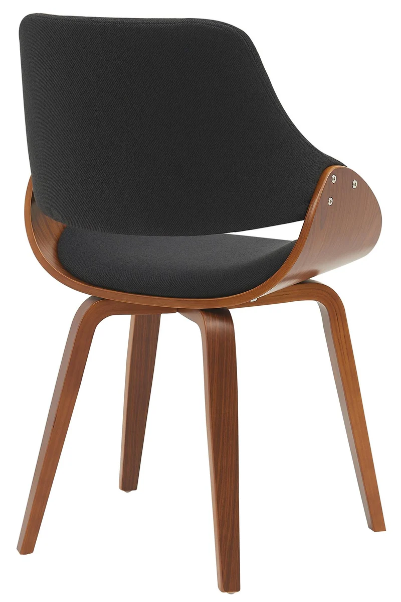 Chaises de salle à manger x2 design scandinave en bois courbé couleur noyer et tissu noir 10_0007662