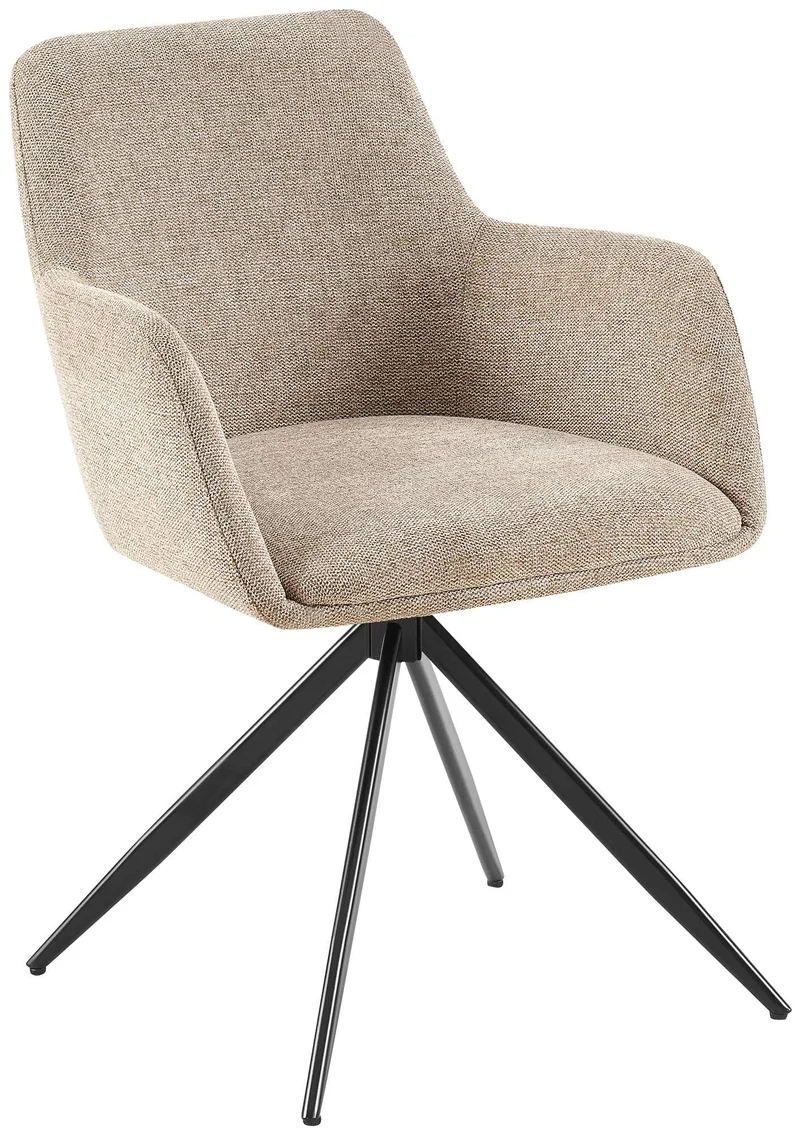 Chaise de salle à manger x1 pivotante rembourrée avec accoudoirs en tissu taupe cadre métal 10_0007173