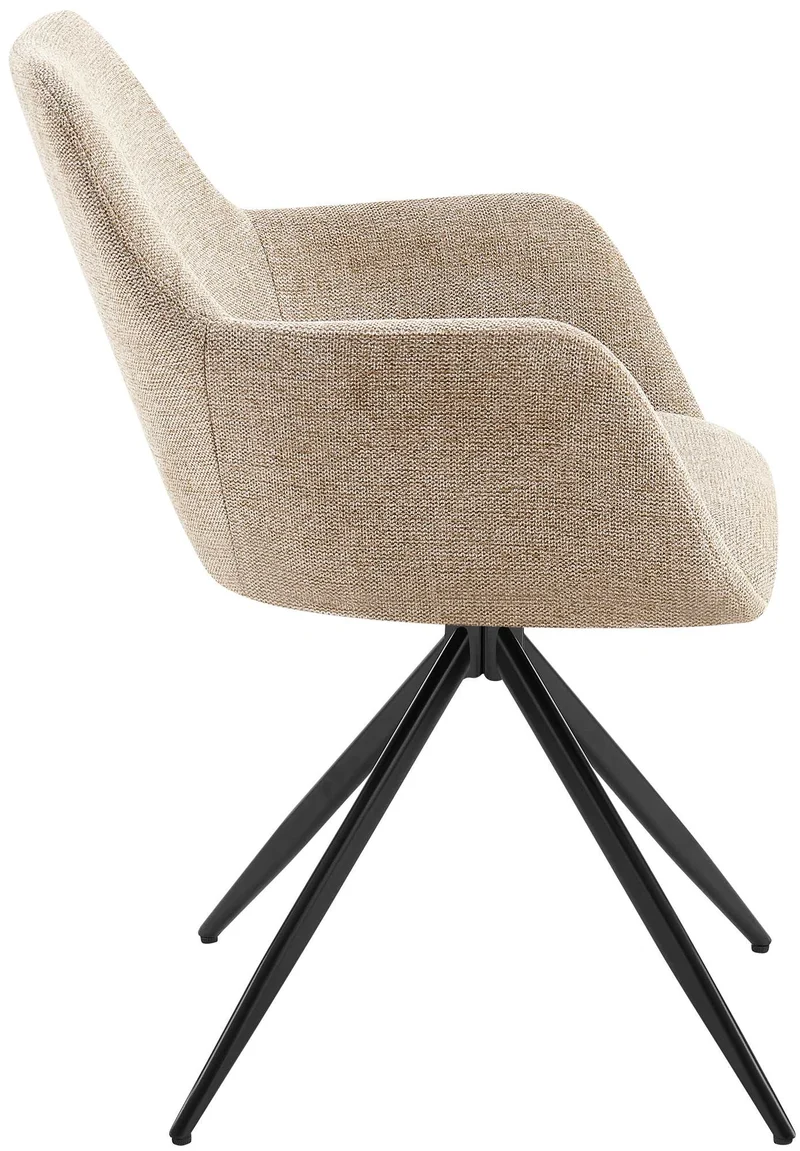 Chaise de salle à manger x1 pivotante rembourrée avec accoudoirs en tissu taupe cadre métal 10_0007173