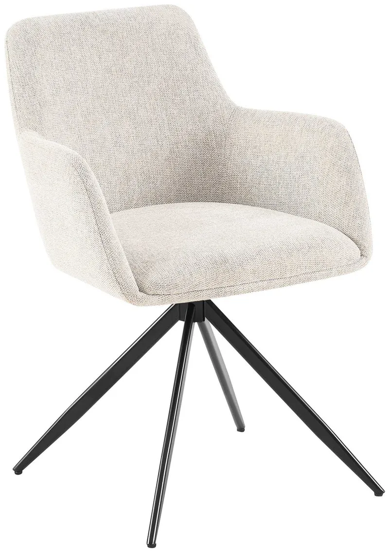 Chaise de salle à manger x1 pivotante rembourrée avec accoudoirs en tissu crème cadre métal 10_0007170