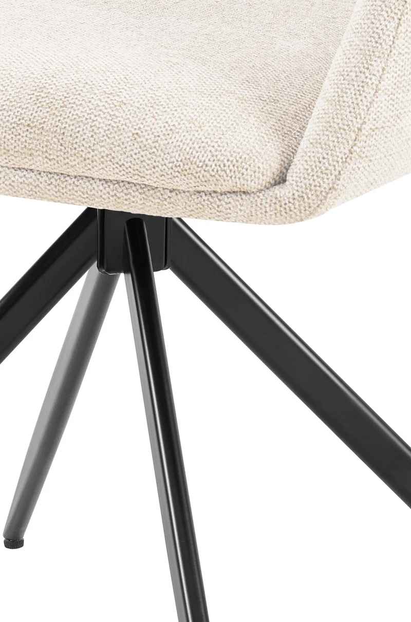 Chaise de salle à manger x1 pivotante rembourrée avec accoudoirs en tissu crème cadre métal 10_0007170