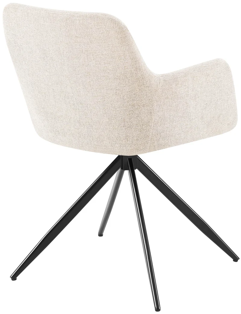 Chaise de salle à manger x1 pivotante rembourrée avec accoudoirs en tissu crème cadre métal 10_0007170
