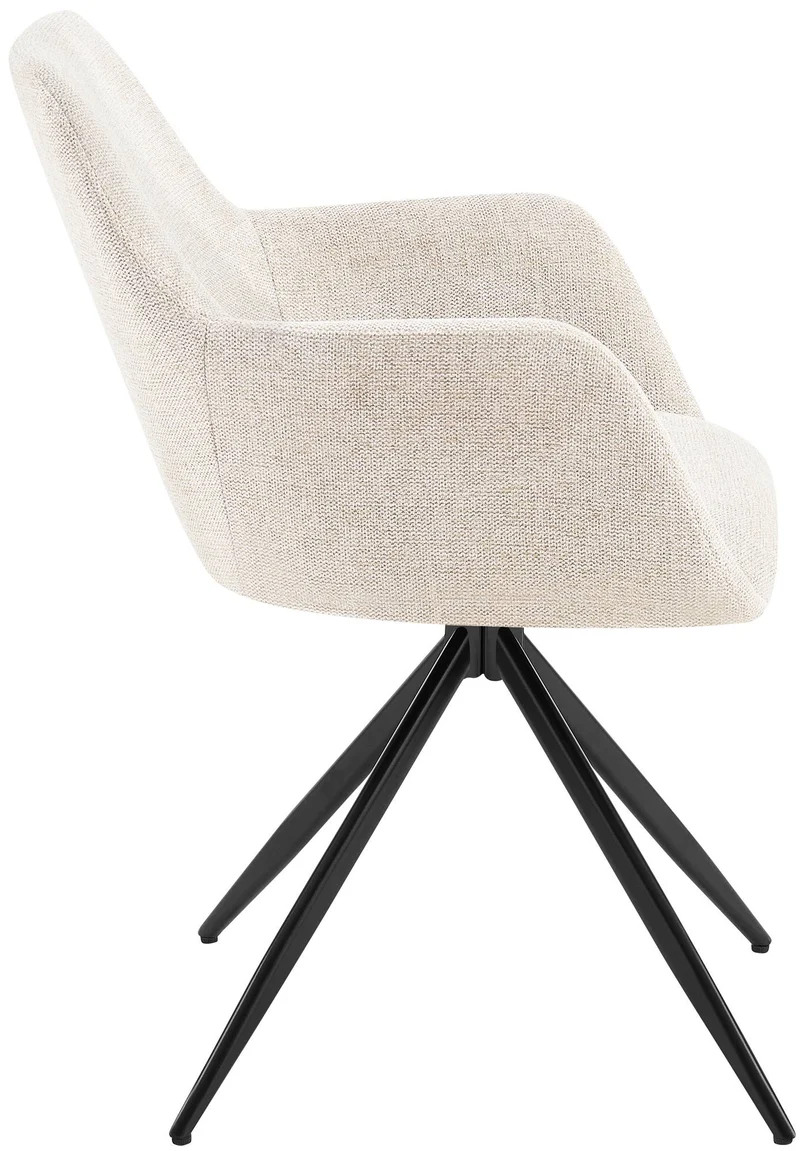 Chaise de salle à manger x1 pivotante rembourrée avec accoudoirs en tissu crème cadre métal 10_0007170