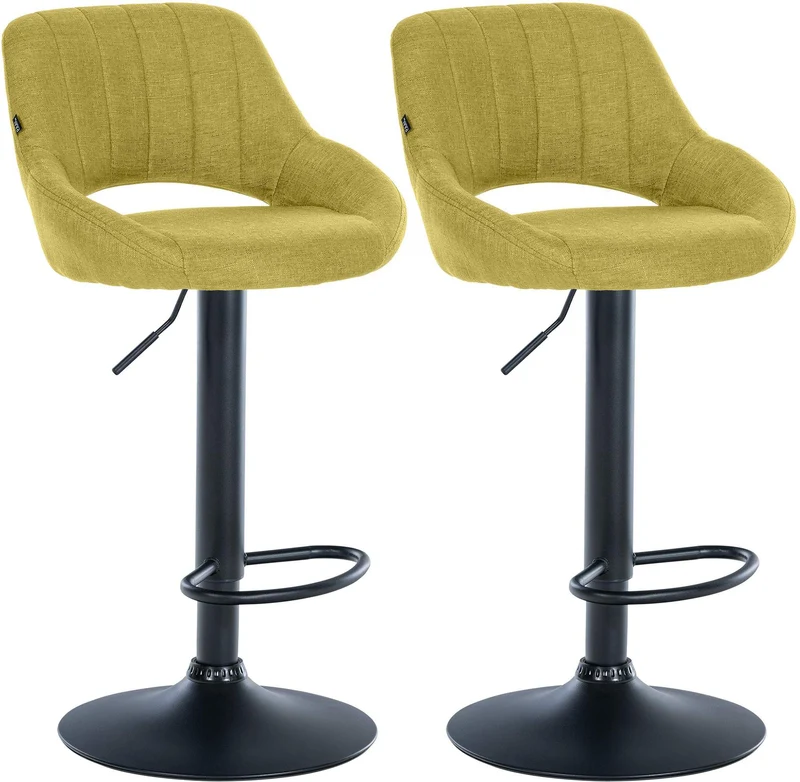 Lot de 2 tabourets de bar réglables en tissu vert dossier ajouré et pied métal noir 10_0006540
