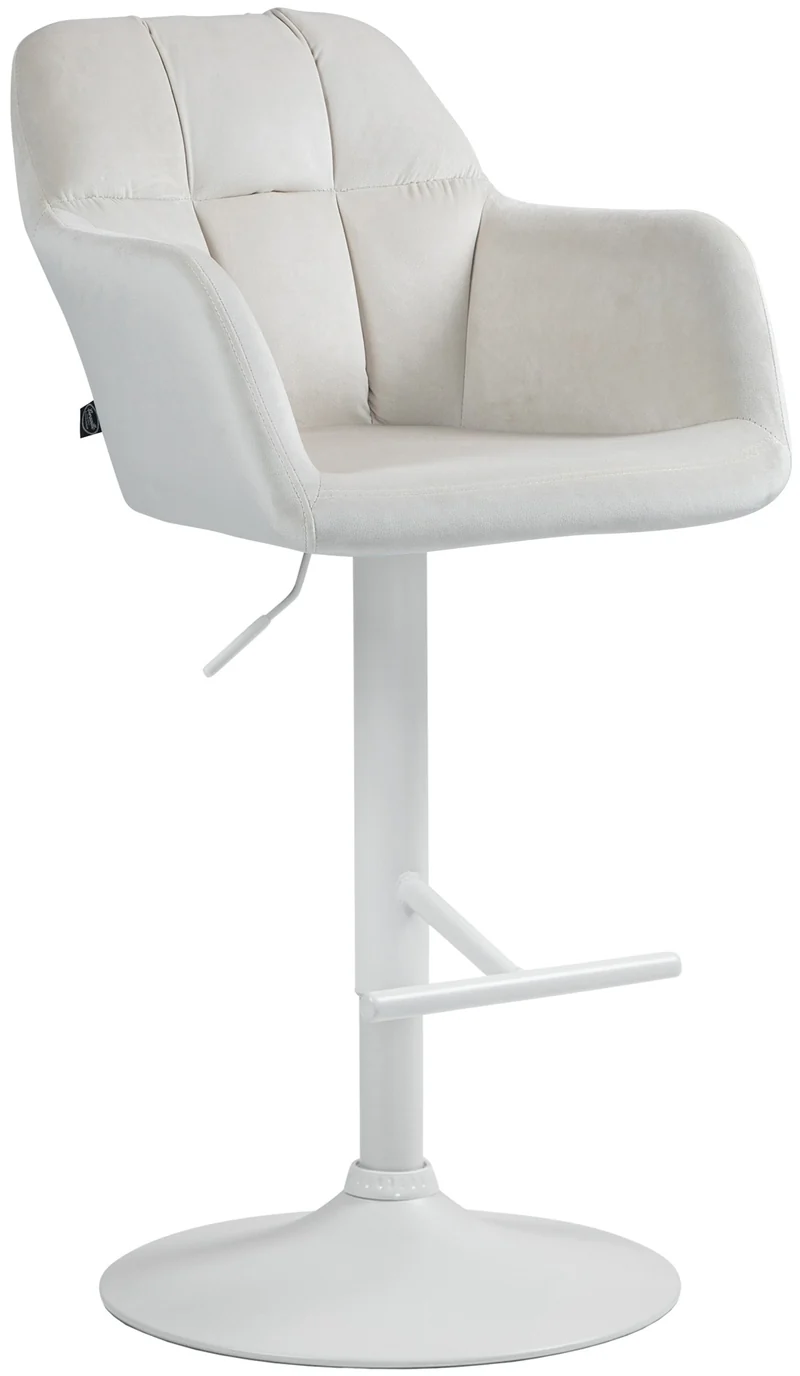 Tabouret de bar chaise haute x1 fonction rotation 360° en velours crème avec coutures décoratives piètement métal blanc 10_0006512