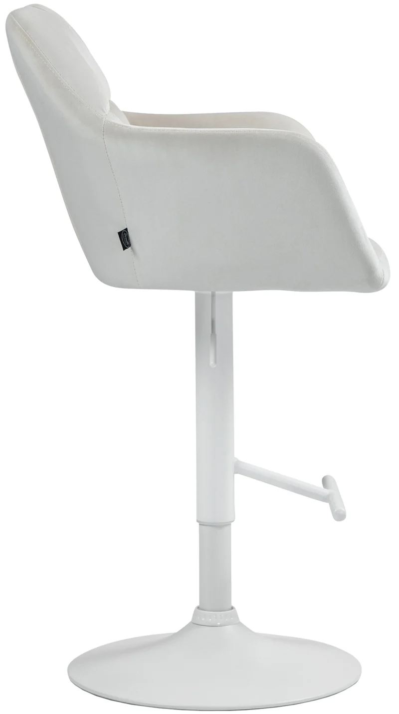Tabouret de bar chaise haute x1 fonction rotation 360° en velours crème avec coutures décoratives piètement métal blanc 10_0006512