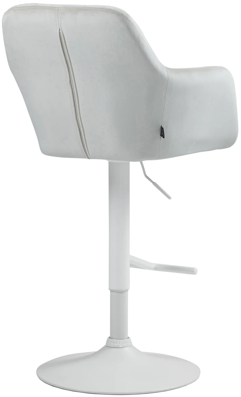 Tabouret de bar chaise haute x1 fonction rotation 360° en velours crème avec coutures décoratives piètement métal blanc 10_0006512