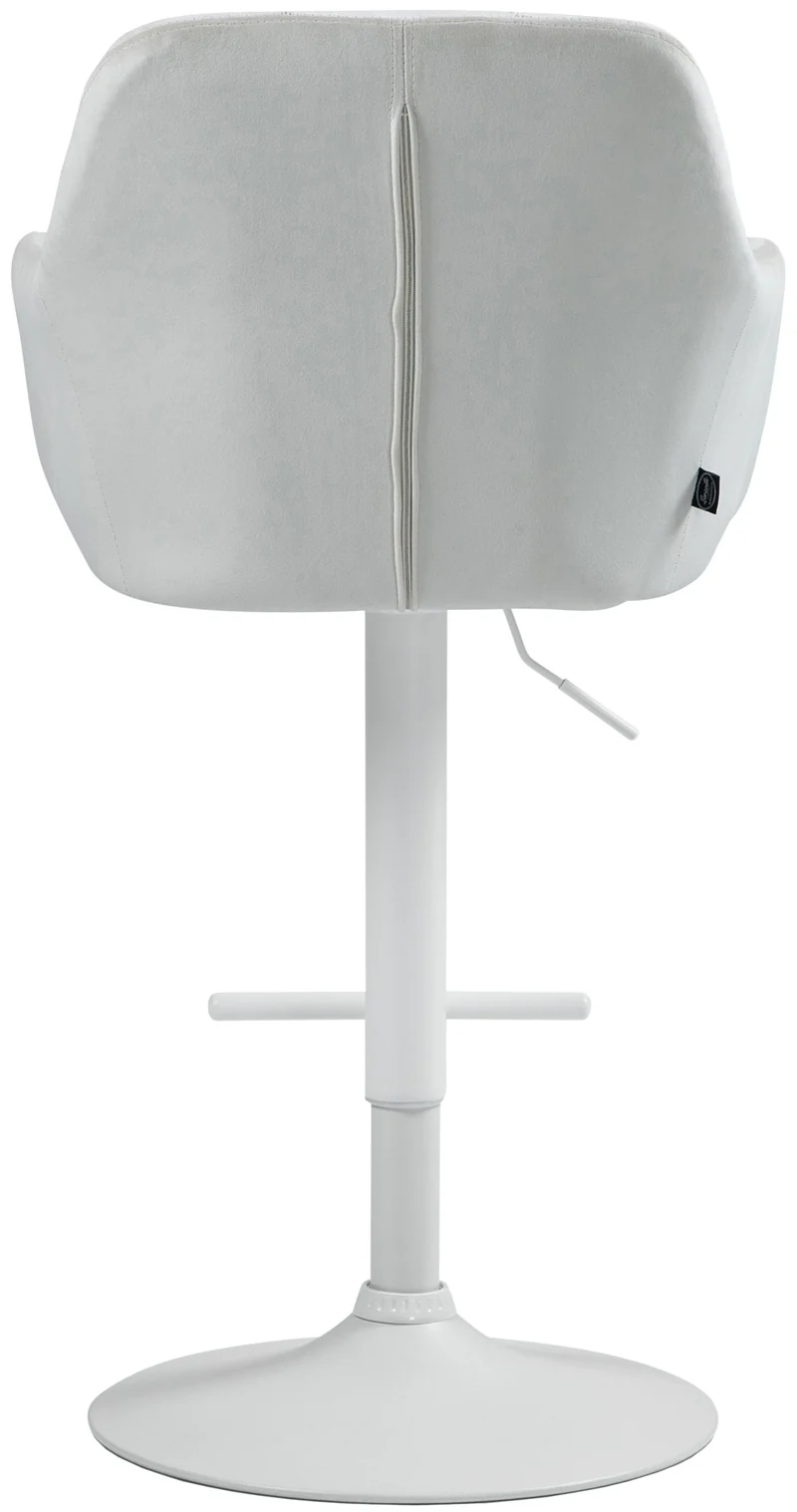 Tabouret de bar chaise haute x1 fonction rotation 360° en velours crème avec coutures décoratives piètement métal blanc 10_0006512