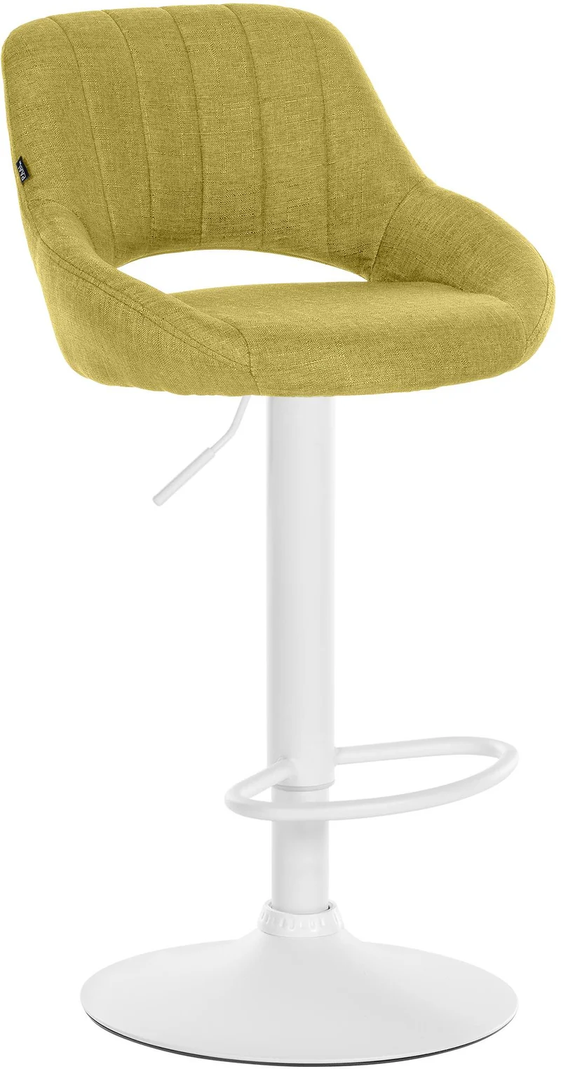 Tabouret de bar x1 avec repose-pieds réglables en tissu vert dossier ajouré et pied métal blanc 10_0006126