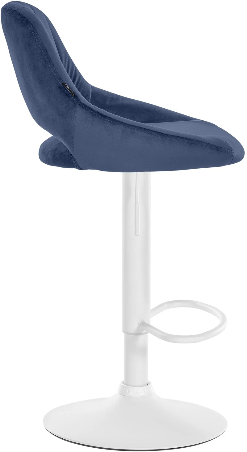 Lot de 2 tabourets de bar réglables en velours bleu dossier ajouré et pied métal blanc 10_0006119
