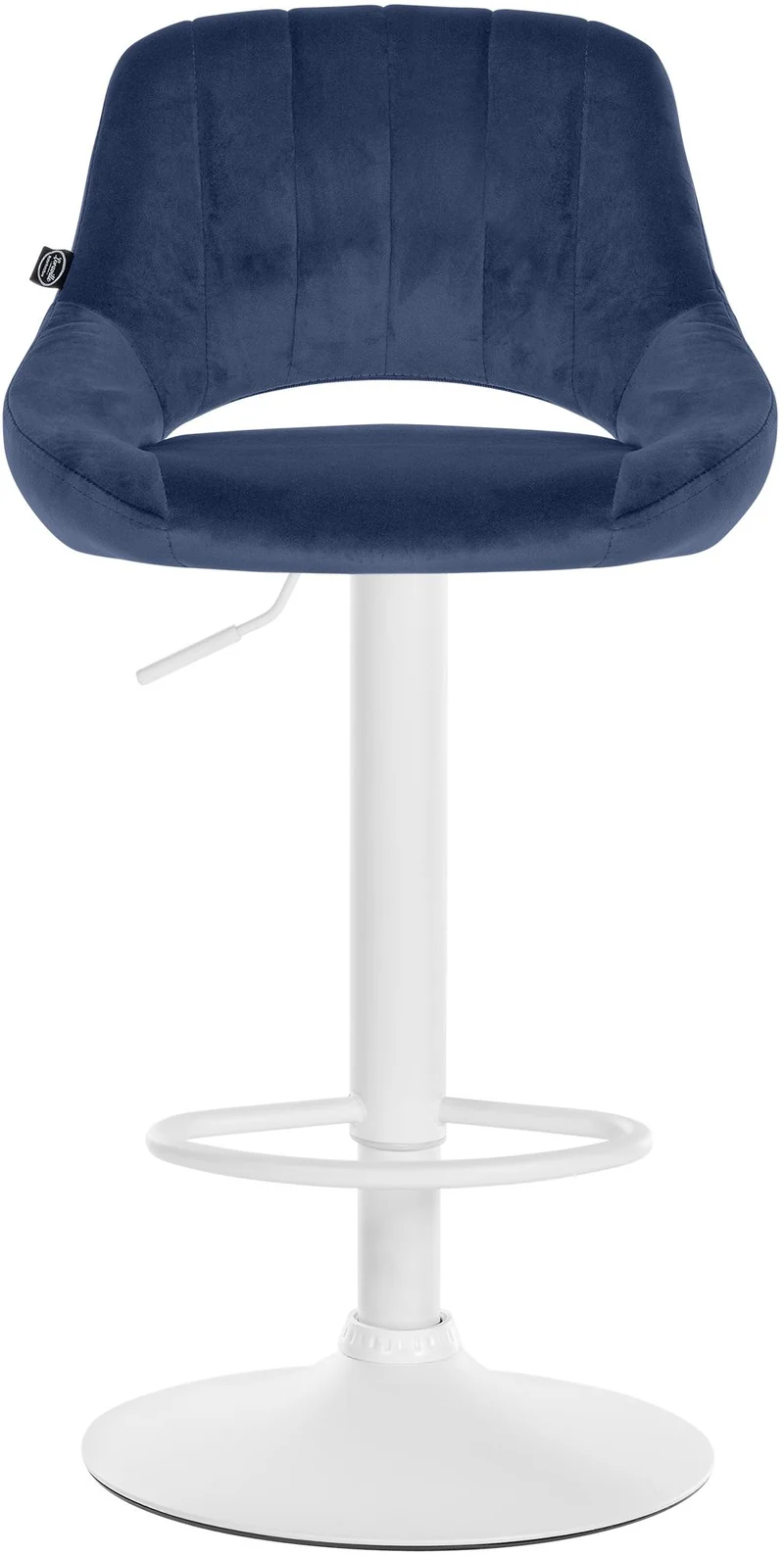 Lot de 2 tabourets de bar réglables en velours bleu dossier ajouré et pied métal blanc 10_0006119