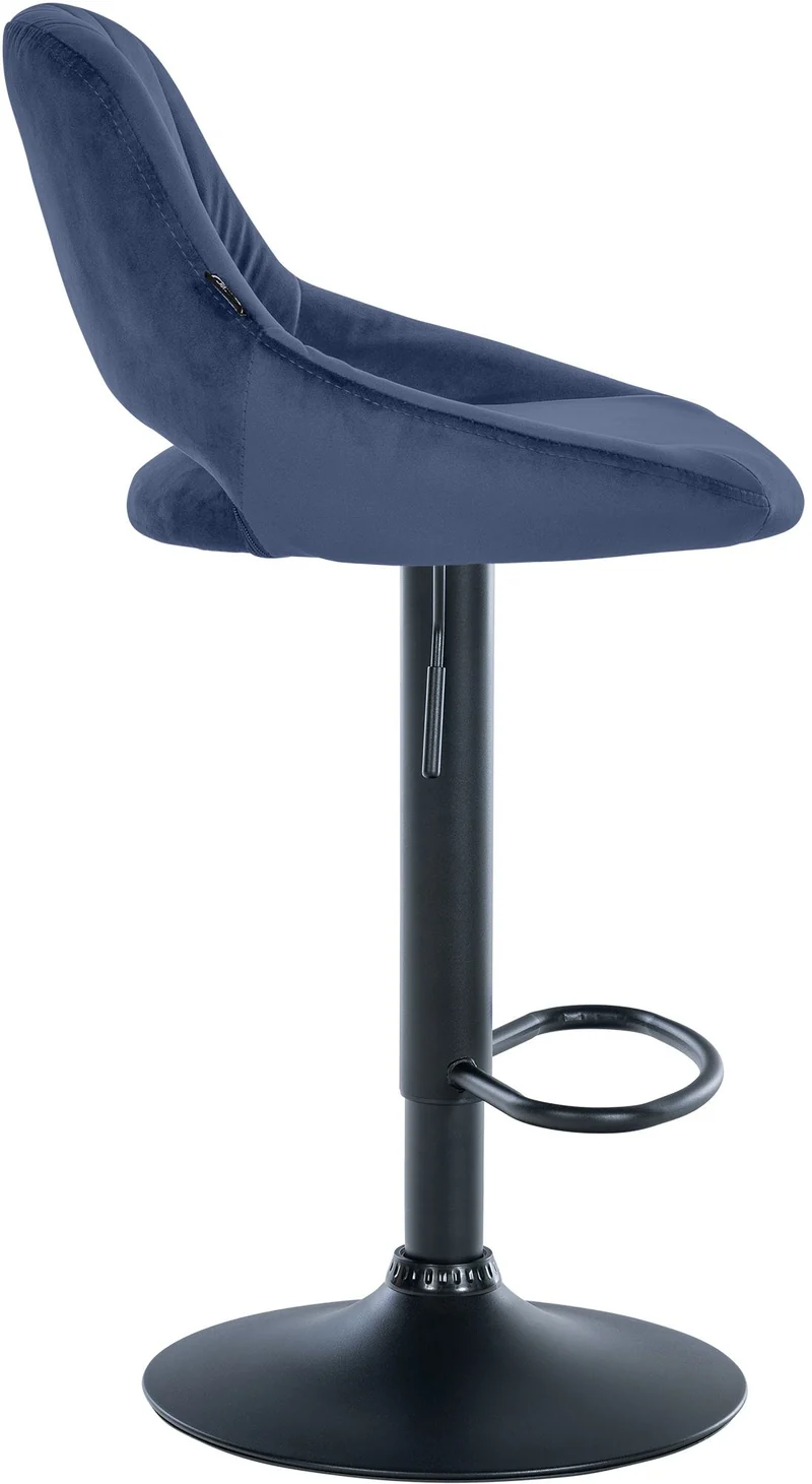 Lot de 2 tabourets de bar réglables en velours bleu dossier ajouré et pied métal noir 10_0006118