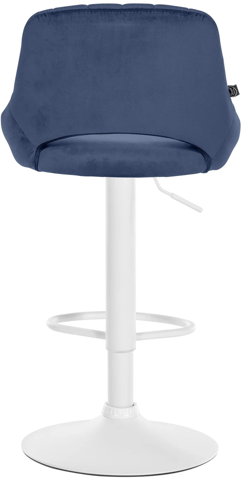 Tabouret de bar x1 réglable en hauteur en velours bleu dossier ajouré et pied métal blanc 10_0005729