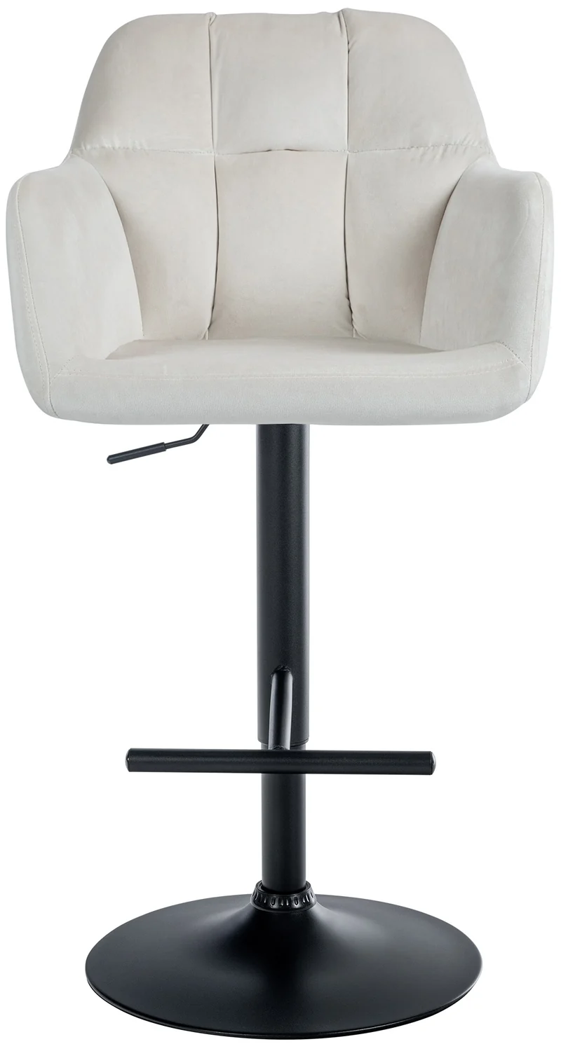 Tabouret de bar chaise haute x1 fonction rotation 360° en velours crème avec coutures décoratives piètement métal noir 10_0005268