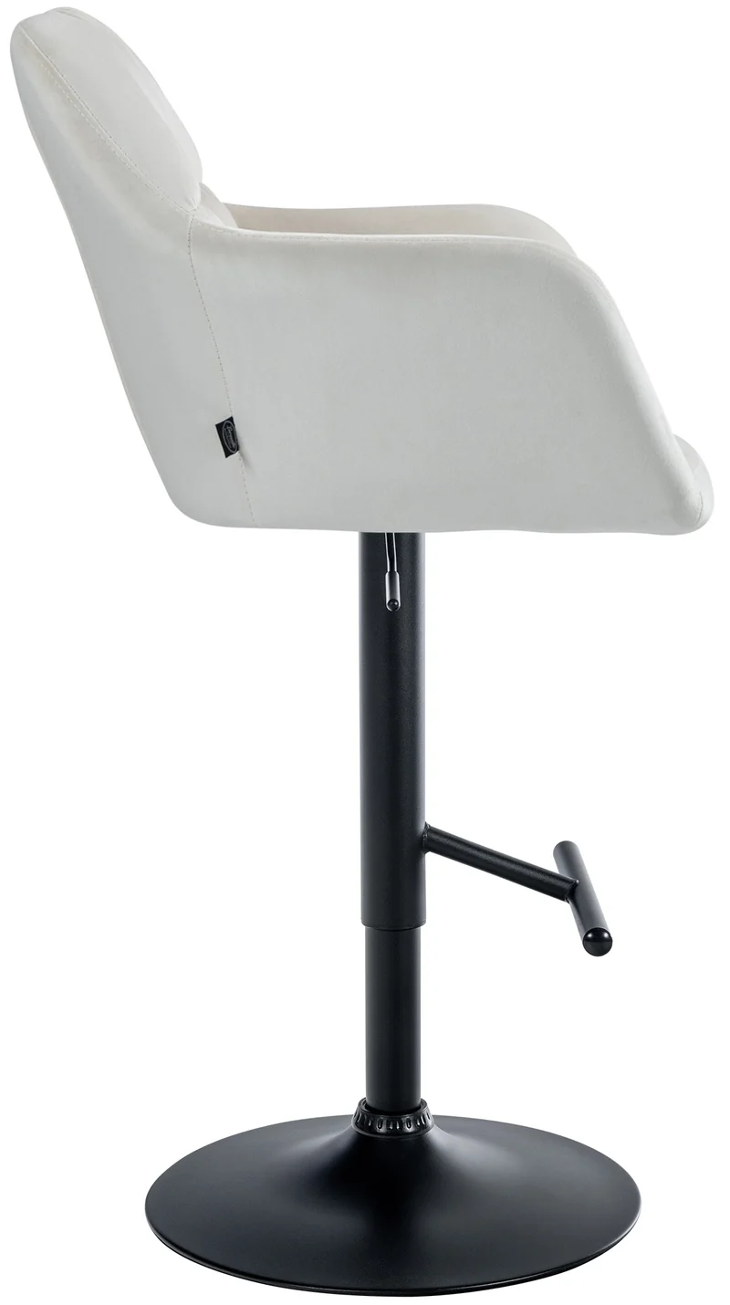 Tabouret de bar chaise haute x1 fonction rotation 360° en velours crème avec coutures décoratives piètement métal noir 10_0005268