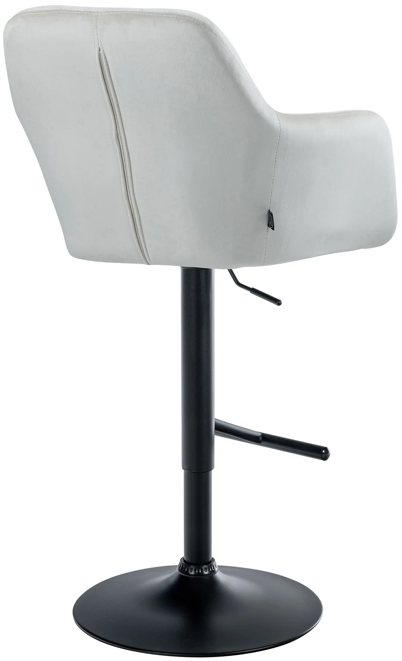 Tabouret de bar chaise haute x1 fonction rotation 360° en velours crème avec coutures décoratives piètement métal noir 10_0005268