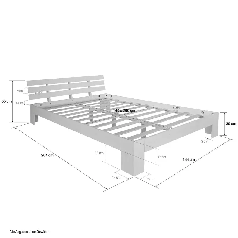 Lit double 140x200 cm avec tiroir de rangement et sommier à lattes cadre en bois de pin blanc LIT06225