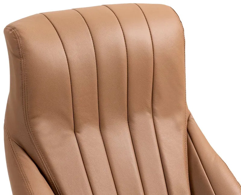 Fauteuil de bureau avec accoudoirs avec surpiqûre verticale en véritable marron clair gris cadre en métal chromé 10_0007024