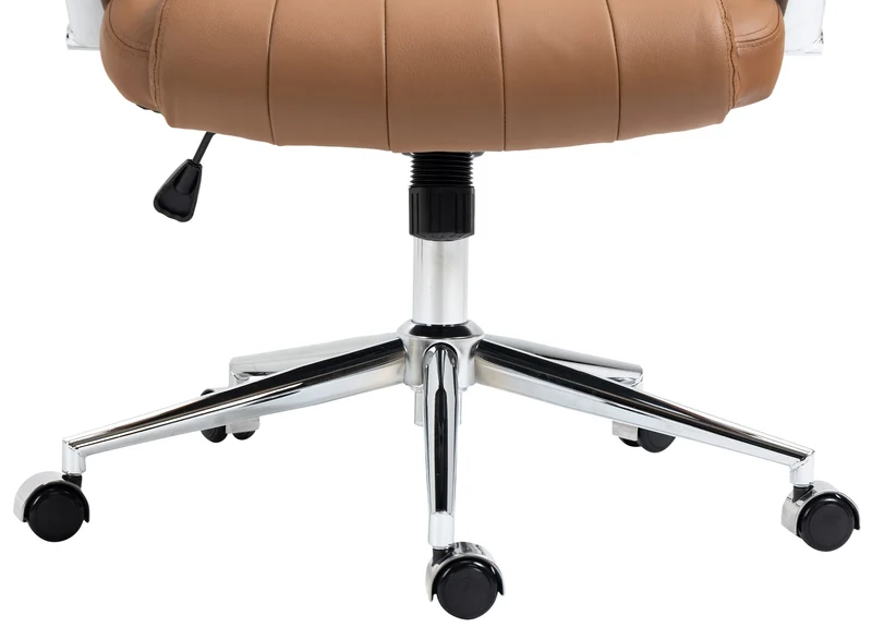 Fauteuil de bureau avec accoudoirs avec surpiqûre verticale en véritable marron clair gris cadre en métal chromé 10_0007024