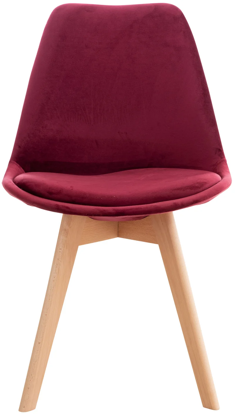 Lot de 4 chaises de salle à manger design scandinave en tissu velours bordeaux pieds bois clair CDS10380