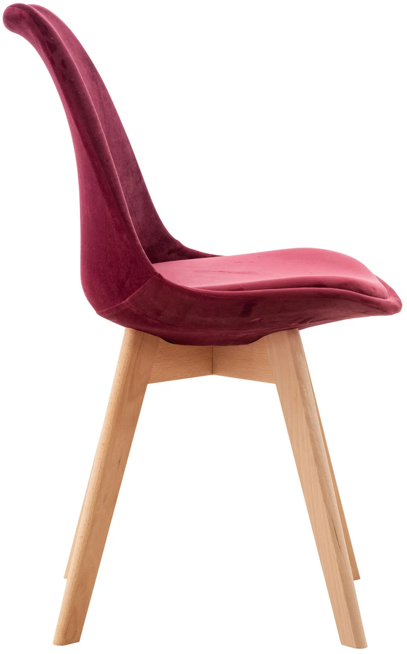 Lot de 4 chaises de salle à manger design scandinave en tissu velours bordeaux pieds bois clair CDS10380