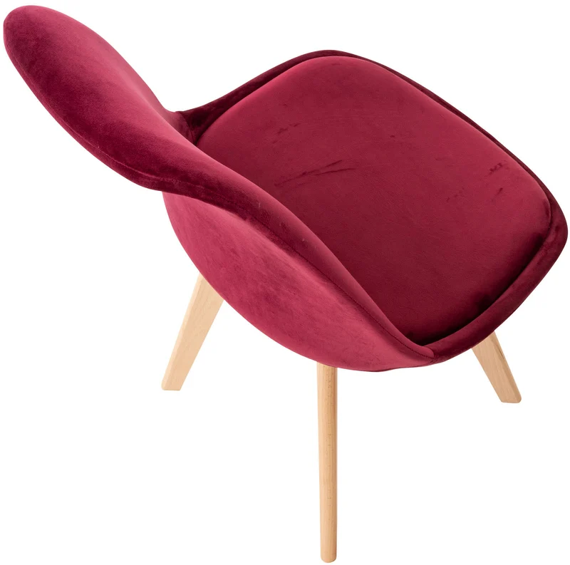 Lot de 4 chaises de salle à manger design scandinave en tissu velours bordeaux pieds bois clair CDS10380