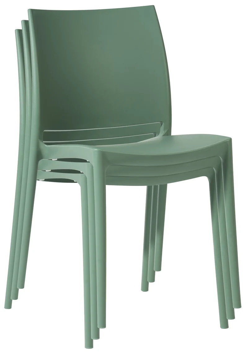 Chaise de jardin empilable dossier incurvé à quatre pieds stable en plastique vert 10_0007897