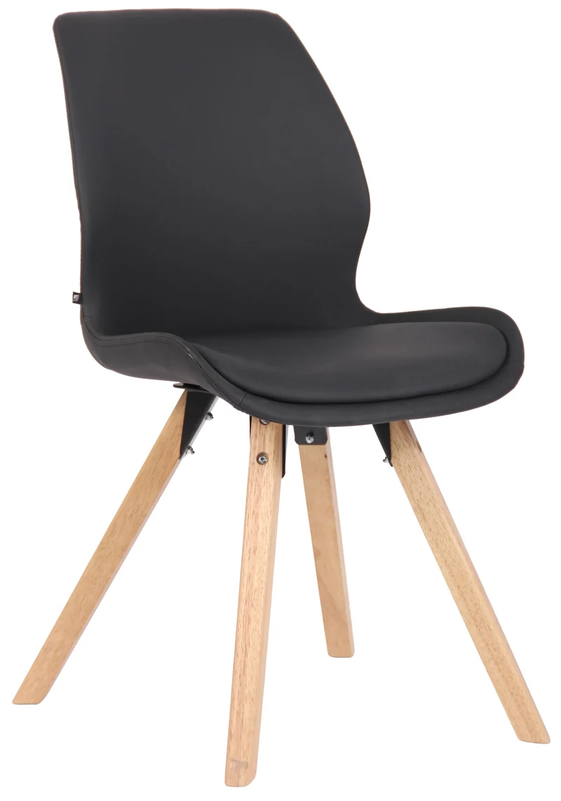 Chaise de salle à manger x1 design scandinave en PVC noir et pieds en bois carrés clair 10_0002297