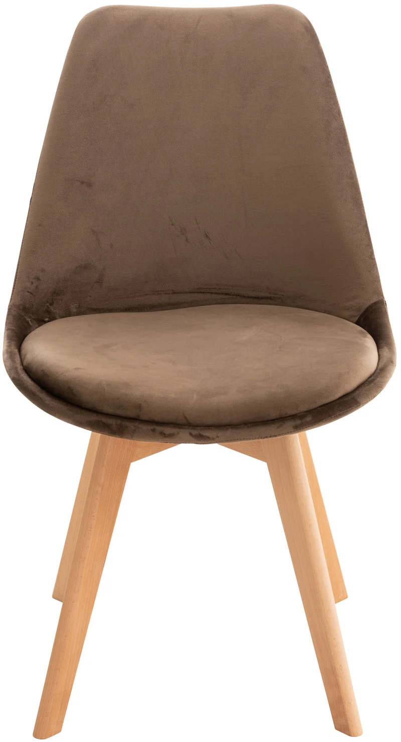 Chaise de salle à manger x1 design scandinave en velours marron et pieds en bois clair 10_0002286