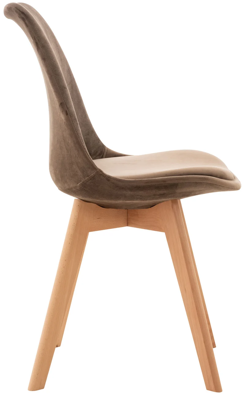 Chaise de salle à manger x1 design scandinave en velours marron et pieds en bois clair 10_0002286